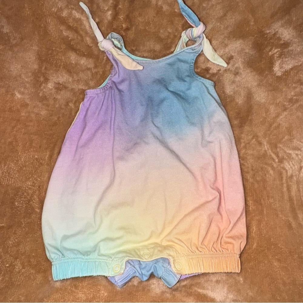 Tea Collection Baby Pastel Rainbow Ombre Tie Shoulder Bubble Romper 3-6 Months